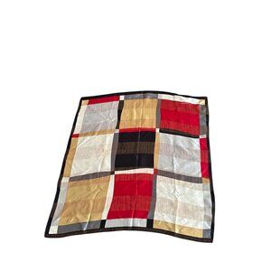 Vintage Sophisticate Plaid Silk Scarf Red & Gold Black Border 22" Square